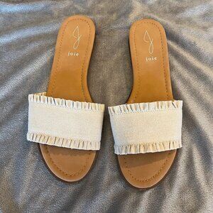 Women's Joie Eidel Ruffle Cream/Oatmeal Slide Sandals, Size 9.5